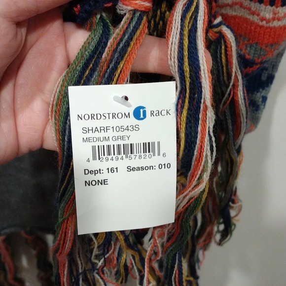 NWT Nordstrom Rack Wool Blend Multicolor Stripe Scarf w/Fringe -Boho Festival - Picture 2 of 7
